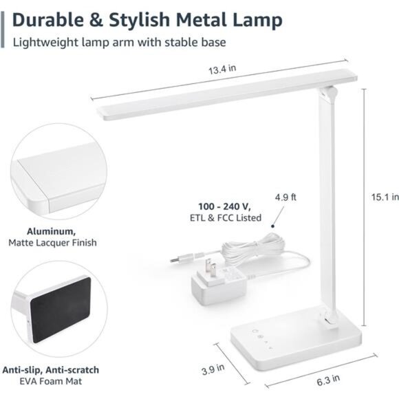 LED Desk Lamp, Metal Desk Light 9.5W 800lm, Forbes Vetted Best Task Lamp,5 Color - Picture 4 of 7